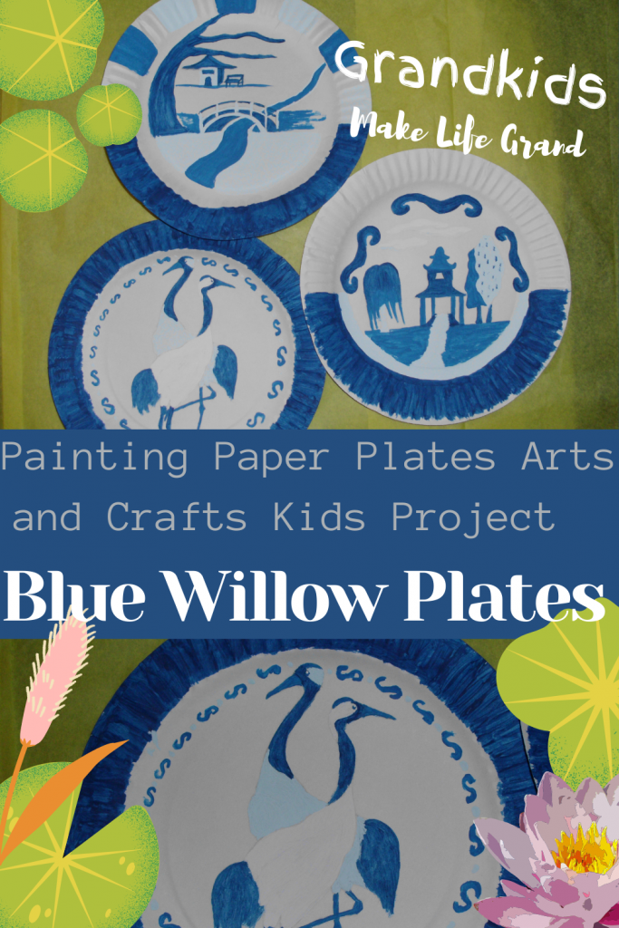 Blue willow designs on paper plates with fun lily pad and lake related stickers