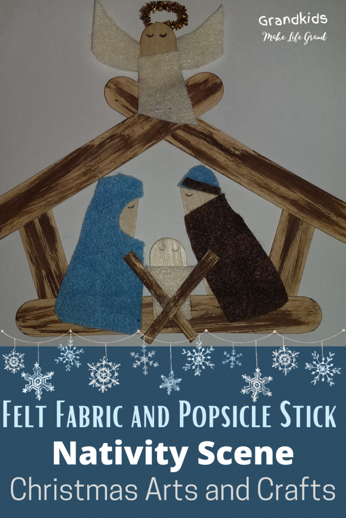 Made from popsicle sticks and felt a nativity scene.