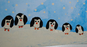 using childs thumbprint paint tiny little penguins.