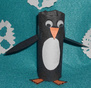 toilet paper roll turned into a penguin