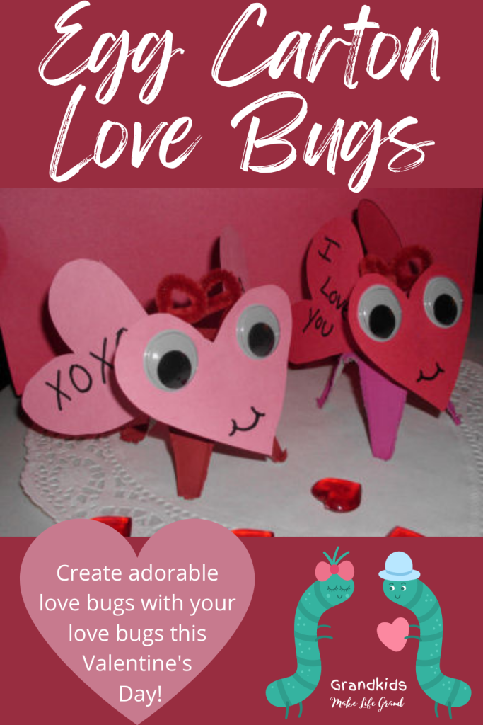 egg cartons and paper turned into a love bug