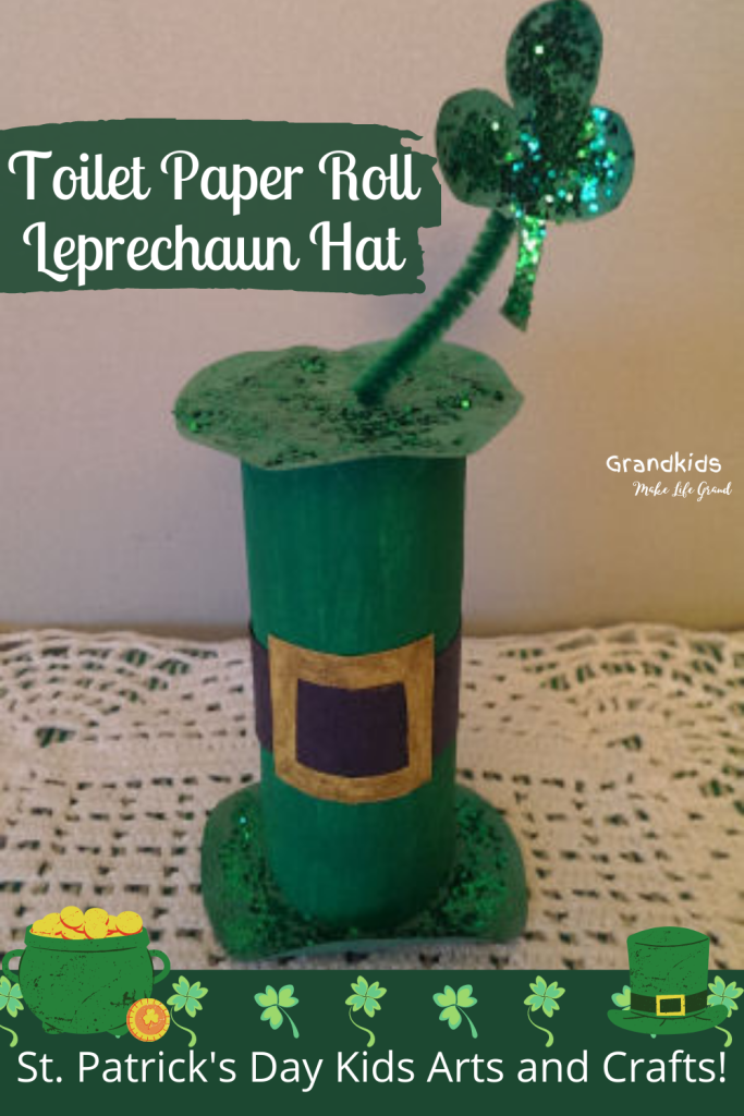 Toilet paper roll painted green and made into a leprechaun hat