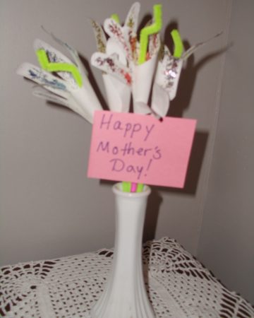 paper flowers made out of a handprint for mother's day