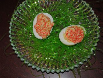 white chocolate melted and formed together to make deviled eggs