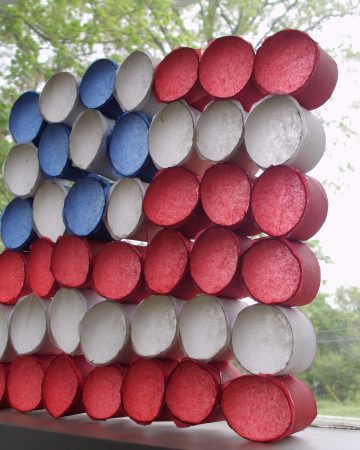 toilet paper rolls made into an American flag
