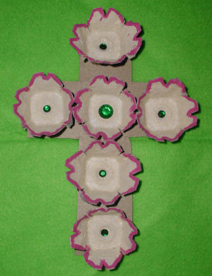 egg cartons decorated and made into a cross