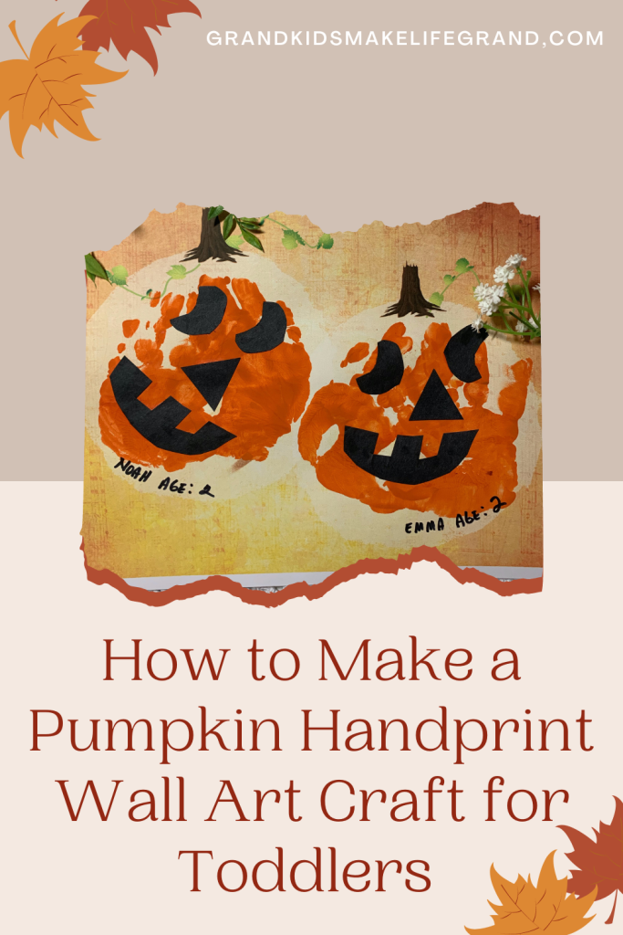 handprints made into a rustic pumpkin art